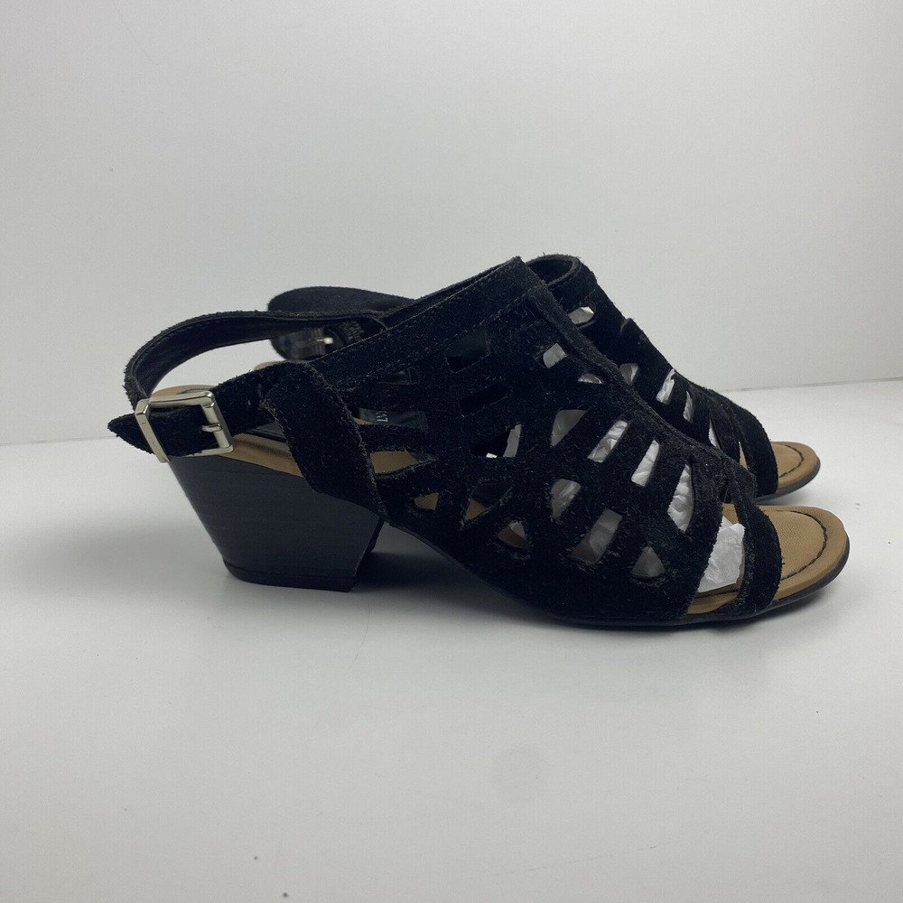 BOC Born Concept 7M Dixie Black Suede Open Toe Block‎ Heel Slingback Sandals